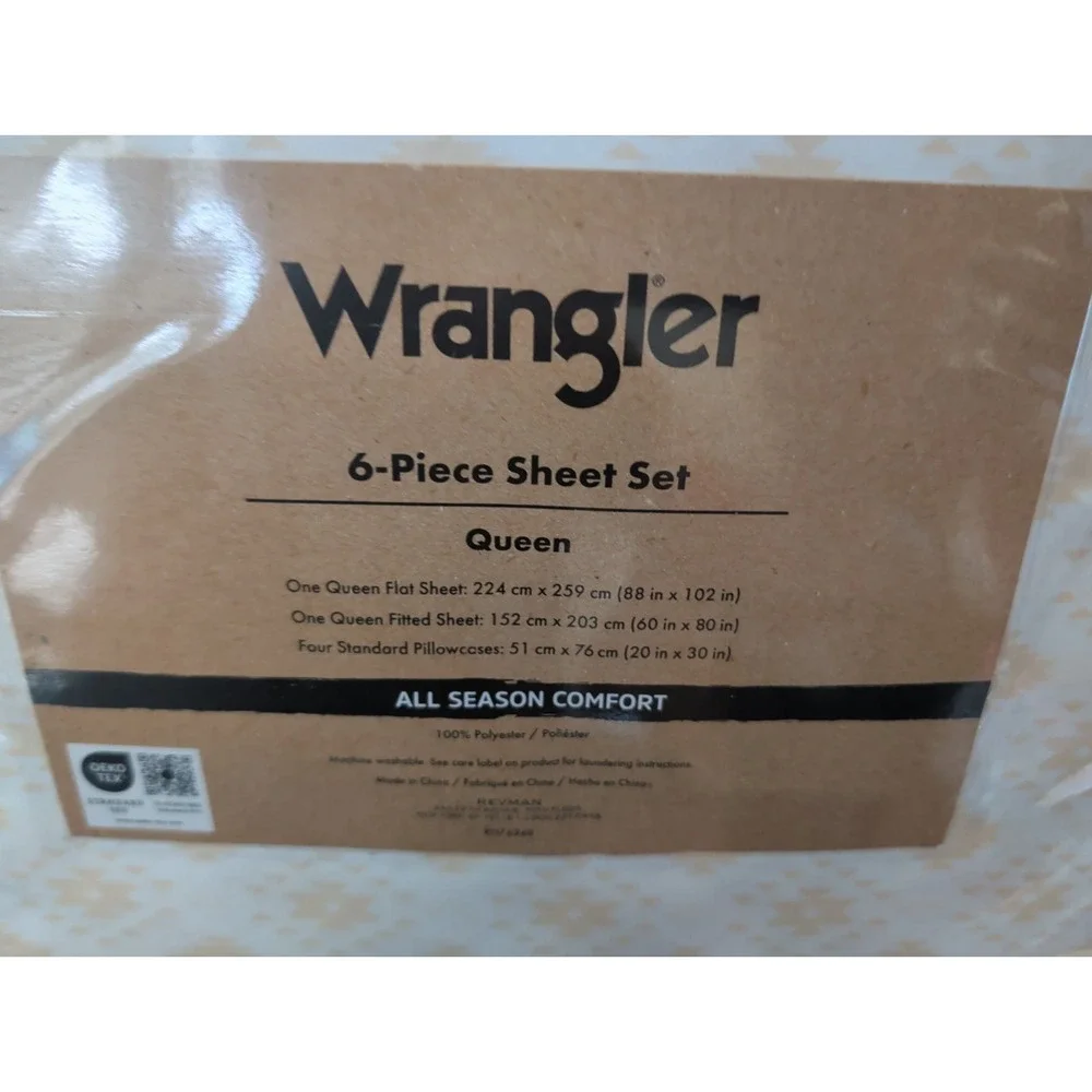Wrangler 6 pc Queen Sheet Set Miles Beige Tan Season Comfort Southwest Diamond